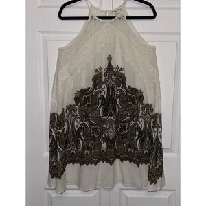 Indigo Rose Summer Mini Dress Cream Green Paisley boho A-Line Festival Gothic Sm